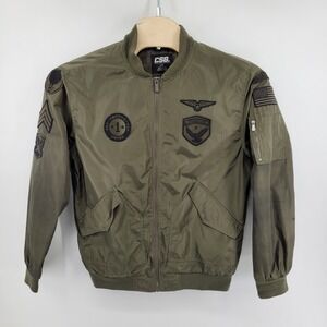 CSG Bomber Jacket Mens Large Olive Green Military Patches Full Zip Flight Coat